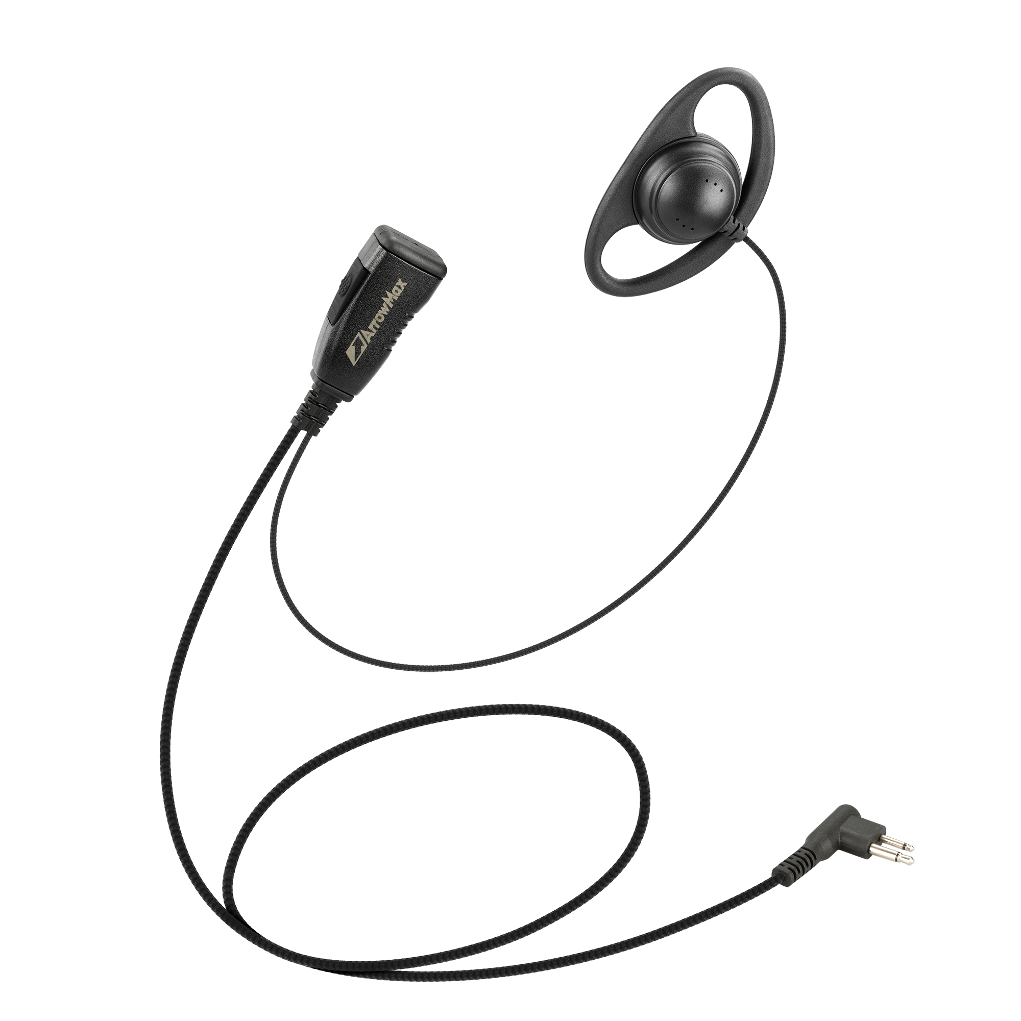 D-Shape Braided Cable Earpiece with PTT for Motorola CP200D / Yaesu FT-65 2-Pin Radios (AEH2500-M1)