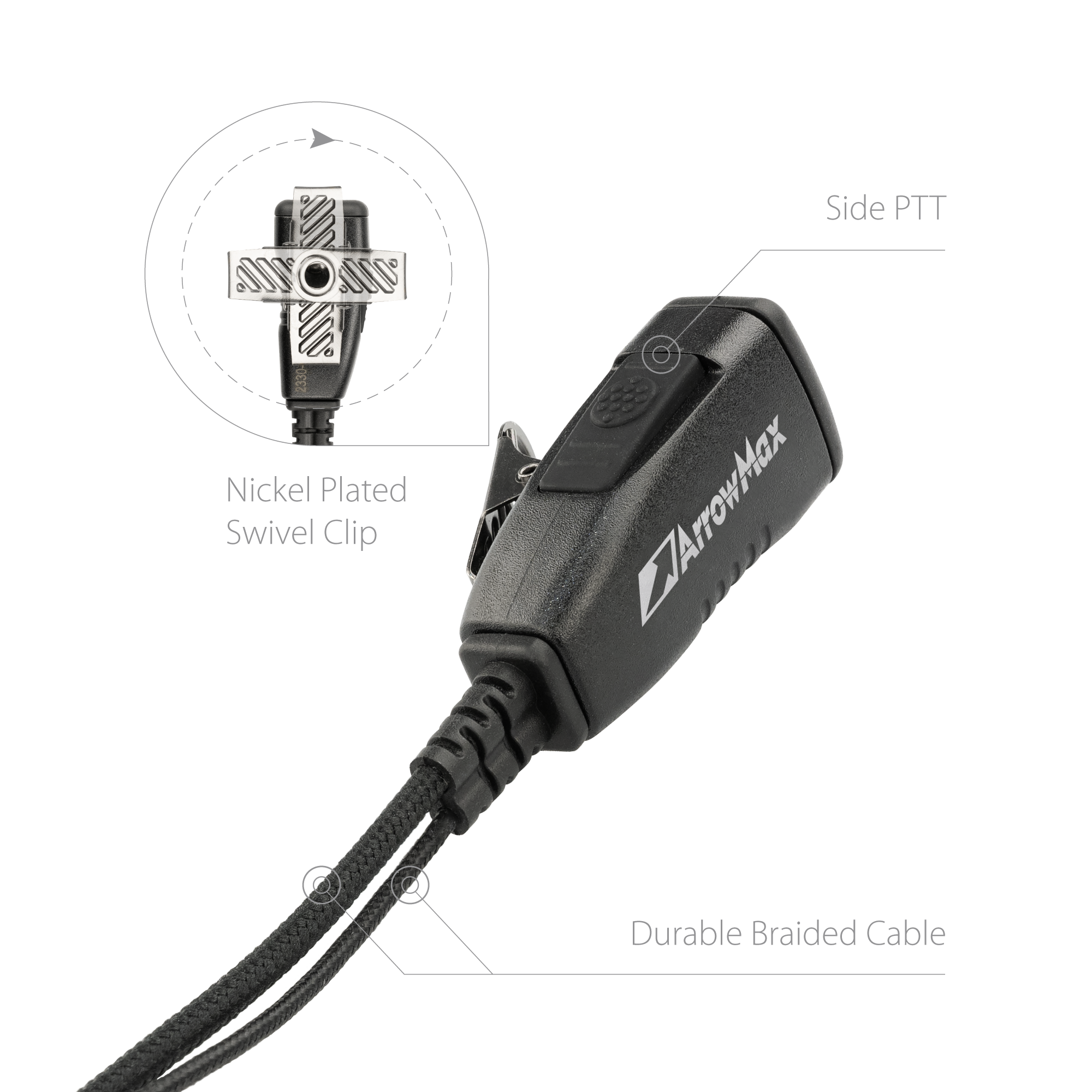 D-Shape Braided Cable Earpiece with PTT for Motorola CP200D / Yaesu FT-65 2-Pin Radios (AEH2500-M1)