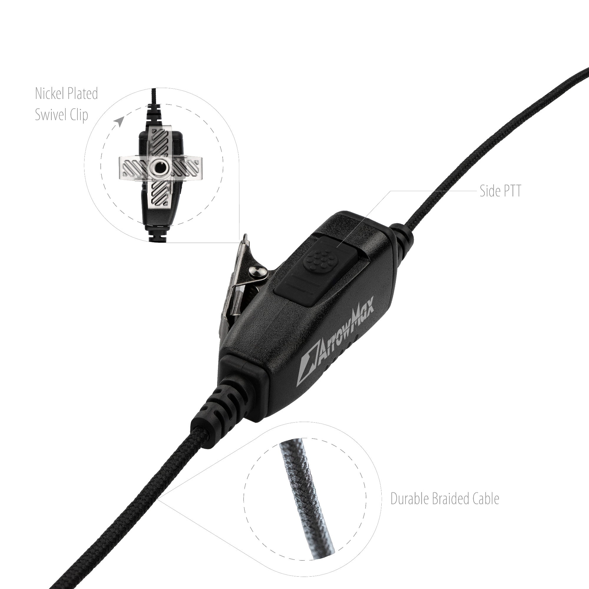 Swivel Style Braided Cable Earpiece with PTT and Microphone for Motorola CP200D / Yaesu FT-65 (AEH3000-M1)