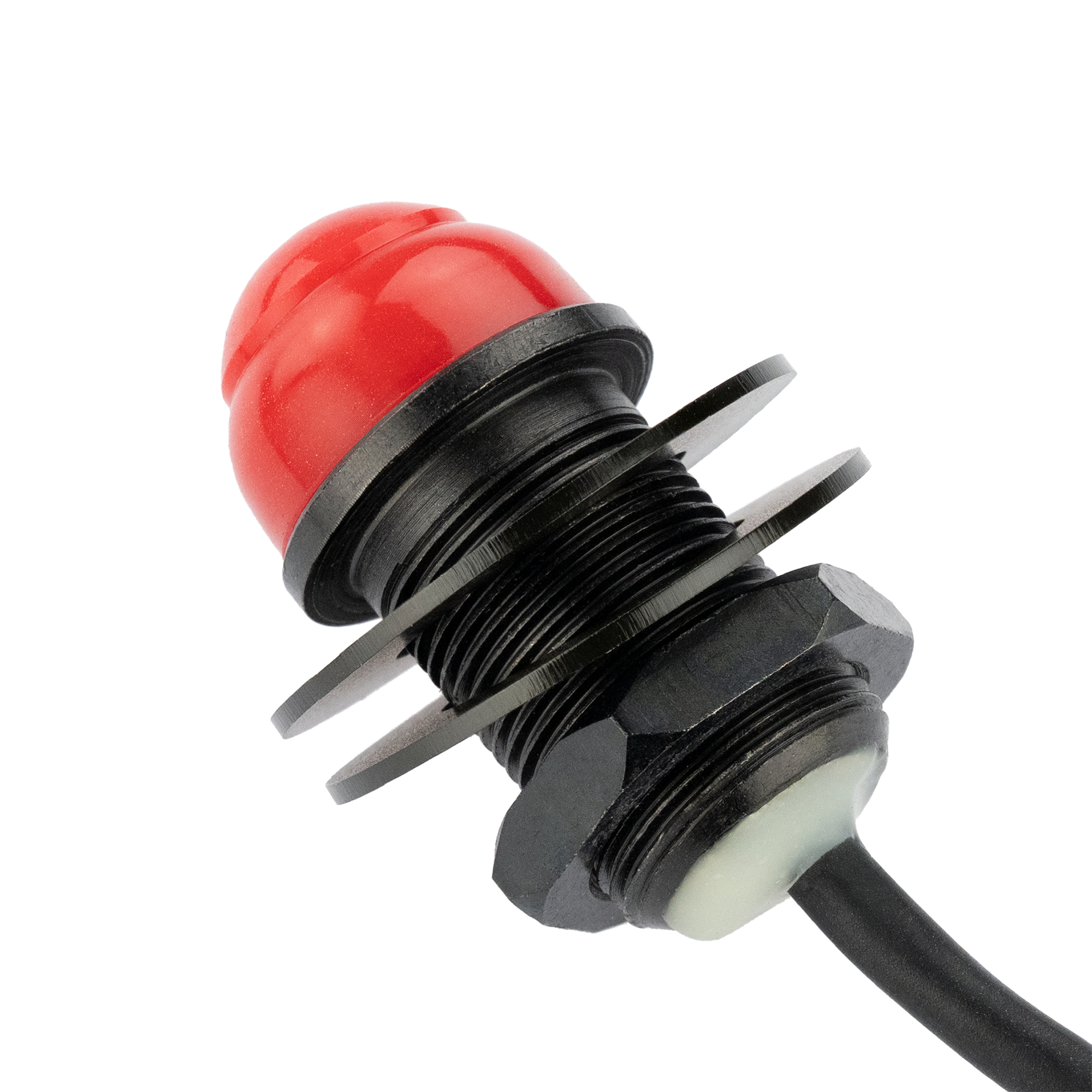 Hole Mount Push-to-Talk (PTT) Button – Straight Cord with 3-Pin XLR Plug (ARCPTT-S-HOLE-RD-XLR3M)