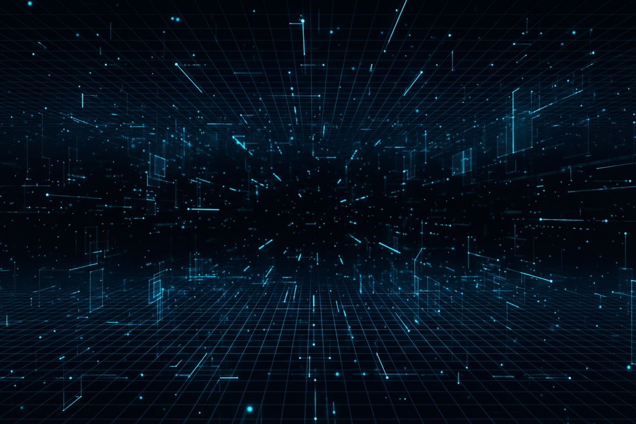 a background about Dark sci-fi, digital, glow dots, mesh,  