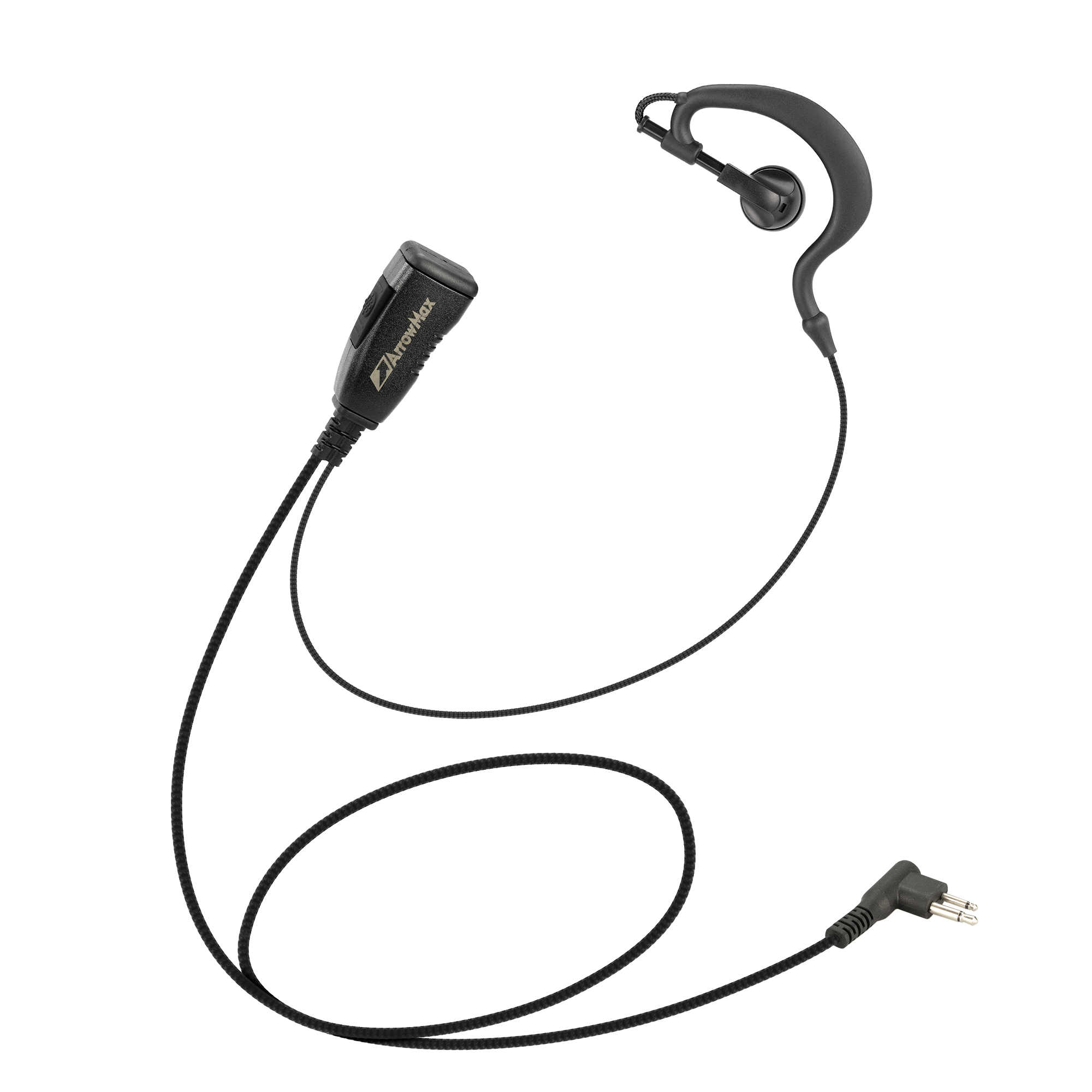 G-Shape Braided Cable Earpiece with PTT for Motorola CP200D / Yaesu FT-65 2-Pin Radios (AEH1500-M1)